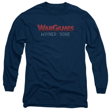 Navy men's long sleeve t-shirt with Wargames No Winners graphic