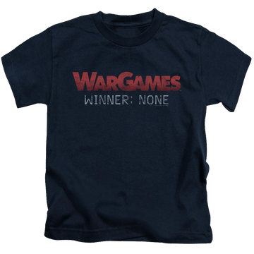 Navy kid's t-shirt for ages 4 to 7 with Wargames No Winners graphic