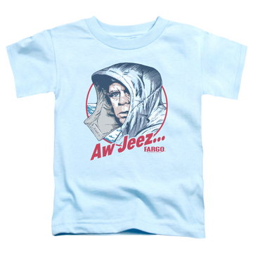 Light blue toddler t-shirt with Fargo Aw Jeez graphic