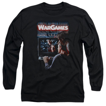 Black men's long sleeve t-shirt with Wargames Poster graphic