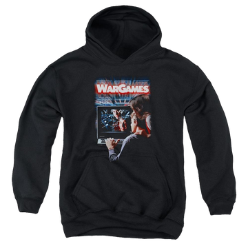 Black youth hoodie for ages 8 to 12 with Wargames Poster graphic