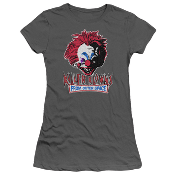 Charcoal juniors t-shirt with Killer Klowns From Outer Space Rough Clown graphic
