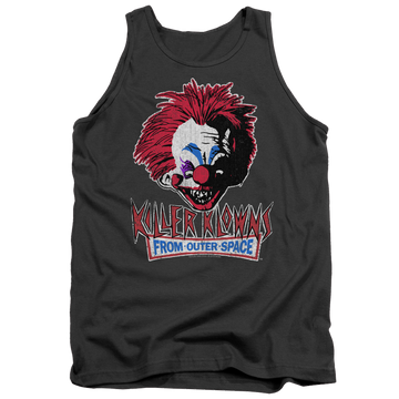Charcoal men's tank with Killer Klowns From Outer Space Rough Clown graphic
