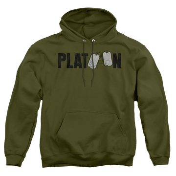Military green pullover hoodie with Platoon Logo graphic
