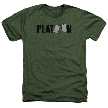 Military green men's heather t-shirt with Platoon Logo graphic
