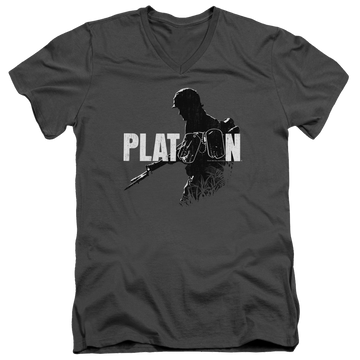 Charcoal men's v-neck t-shirt with Platoon Shadow Of War graphic