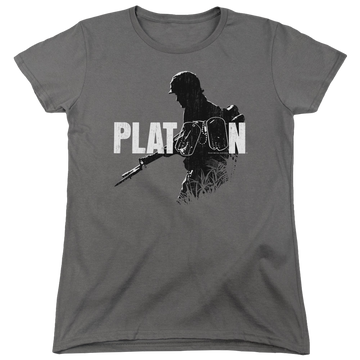Charcoal women's t-shirt with Platoon Shadow Of War graphic