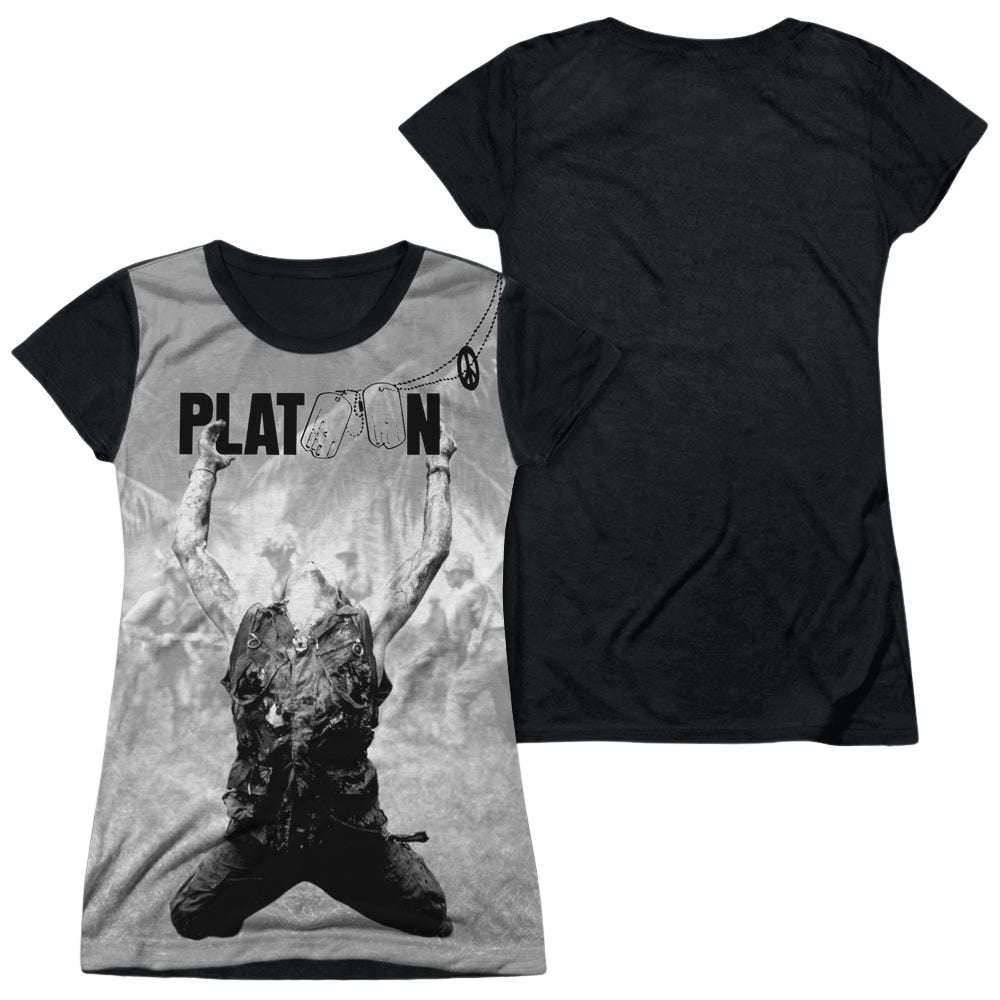Platoon Grayscale Poster Juniors Black Back T-Shirt Juniors Black Back T-Shirt Platoon