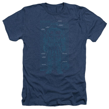 Navy men's heather t-shirt with Robocop Schematic graphic