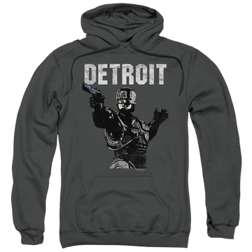 Charcoal pullover hoodie with Robocop Detroit graphic