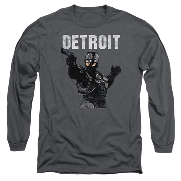 Charcoal men's long sleeve t-shirt with Robocop Detroit graphic