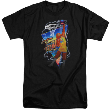 Black men's tall fit t-shirt with Teen Wolf Electric Wolf graphic