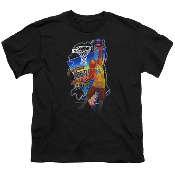 Black youth t-shirt for ages 8 to 12 with Teen Wolf Electric Wolf graphic