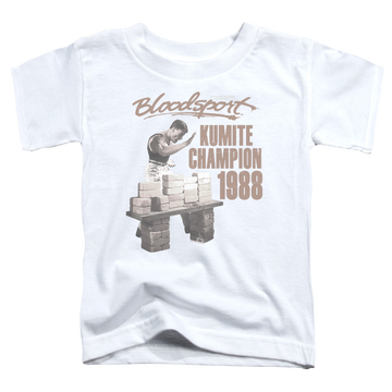 White toddler t-shirt with Bloodsport Dux Smash graphic