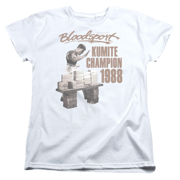 White women's t-shirt with Bloodsport Dux Smash graphic