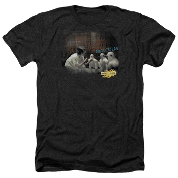 Charcoal men's heather t-shirt with Mirrormask Bob Malcolm graphic