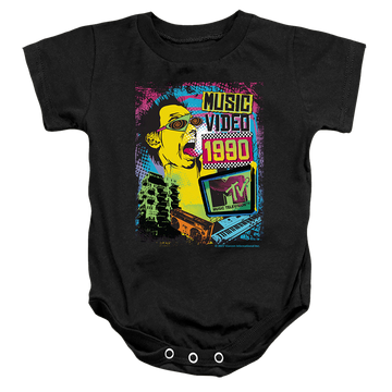 Black baby bodysuit with MTV Neon Rocker Logo graphic