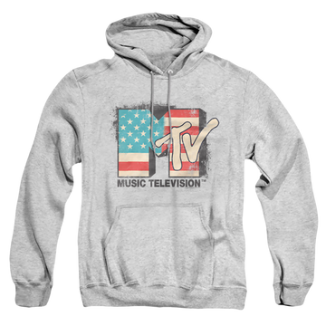 Athletic heather pullover hoodie with MTV American Logo graphic