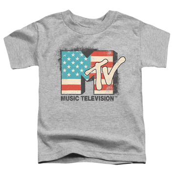 Athletic heather toddler t-shirt with MTV American Logo graphic