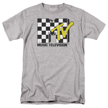 Athletic heather men's regular fit t-shirt with MTV Checker Board Logo graphic