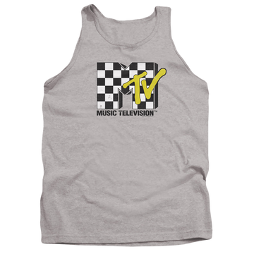 Athletic heather men's tank with MTV Checker Board Logo graphic