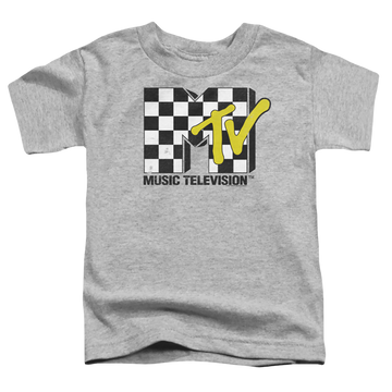 Athletic heather toddler t-shirt with MTV Checker Board Logo graphic