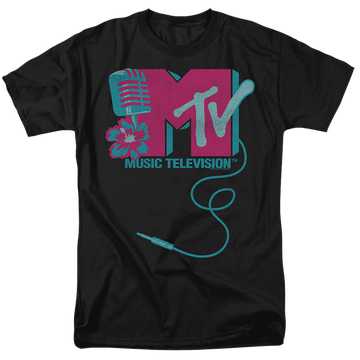 Black men's regular fit t-shirt with MTV Microphone Logo graphic
