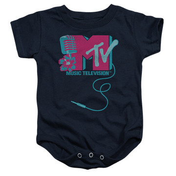 Navy baby bodysuit with MTV Microphone Logo graphic