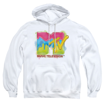White pullover hoodie with MTV Paint Logo graphic
