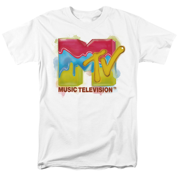 White men's regular fit t-shirt with MTV Paint Logo graphic