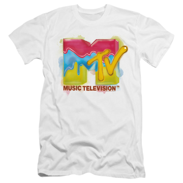 White men's premium slim fit t-shirt with MTV Paint Logo graphic