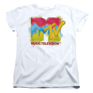 White women's t-shirt with MTV Paint Logo graphic