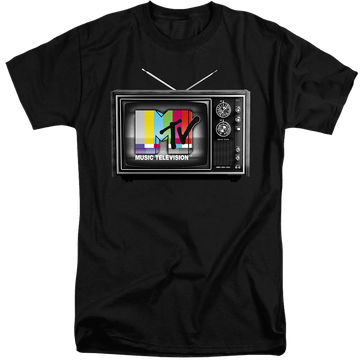 Black men's tall fit t-shirt with MTV Tv graphic