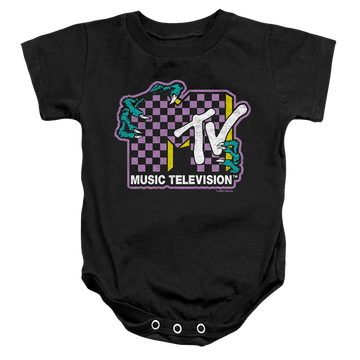Black baby bodysuit with MTV Zombie Hands Logo graphic