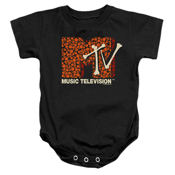 Black baby bodysuit with MTV Skull Filled Logo graphic