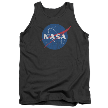 Charcoal men's tank with NASA Meatball Logo Distressed graphic