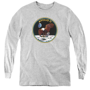 Athletic heather youth long sleeve t-shirt with NASA Apollo 11 graphic