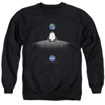 Black men's crewneck sweatshirt with NASA Moon Landing Simple graphic