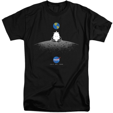 Black men's tall fit t-shirt with NASA Moon Landing Simple graphic