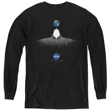 Black youth long sleeve t-shirt with NASA Moon Landing Simple graphic