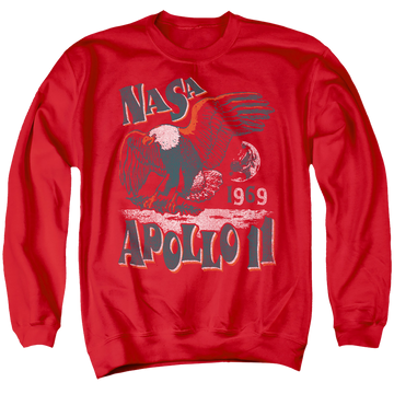 Red men's crewneck sweatshirt with NASA Apollo 11 graphic