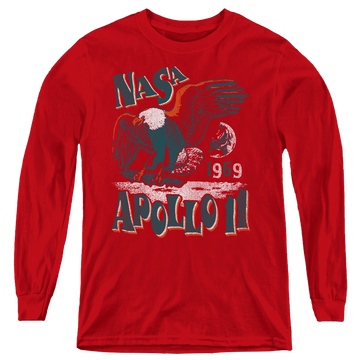 Red youth long sleeve t-shirt with NASA Apollo 11 graphic