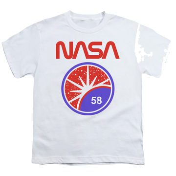White youth t-shirt for ages 8 to 12 with NASA Stars graphic