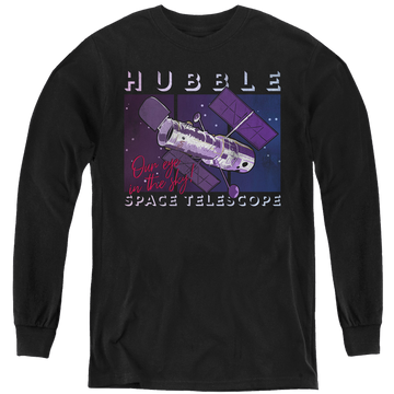 Black youth long sleeve t-shirt with NASA Eye In The Sky graphic