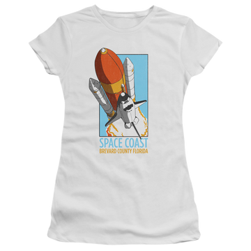 White juniors t-shirt with NASA Space Coast graphic