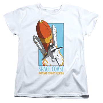 White women's t-shirt with NASA Space Coast graphic