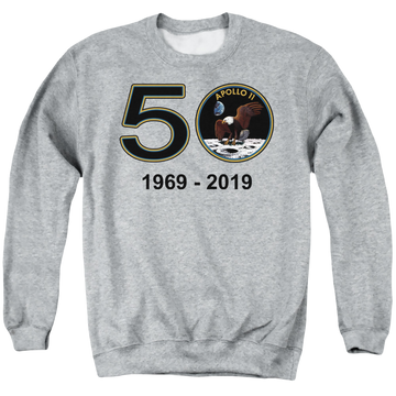 Athletic heather men's crewneck sweatshirt with NASA Apollo 11 50Th graphic