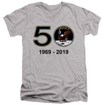 Athletic heather men's v-neck t-shirt with NASA Apollo 11 50Th graphic