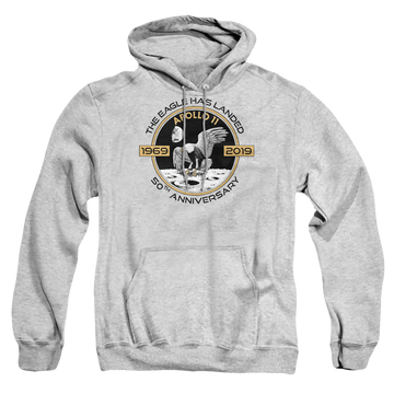 Athletic heather pullover hoodie with NASA Apollo Circle 50Th graphic