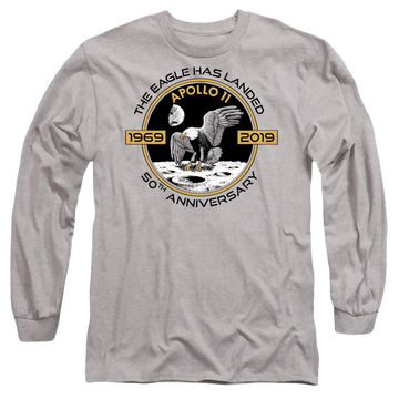 Athletic heather men's long sleeve t-shirt with NASA Apollo Circle 50Th graphic